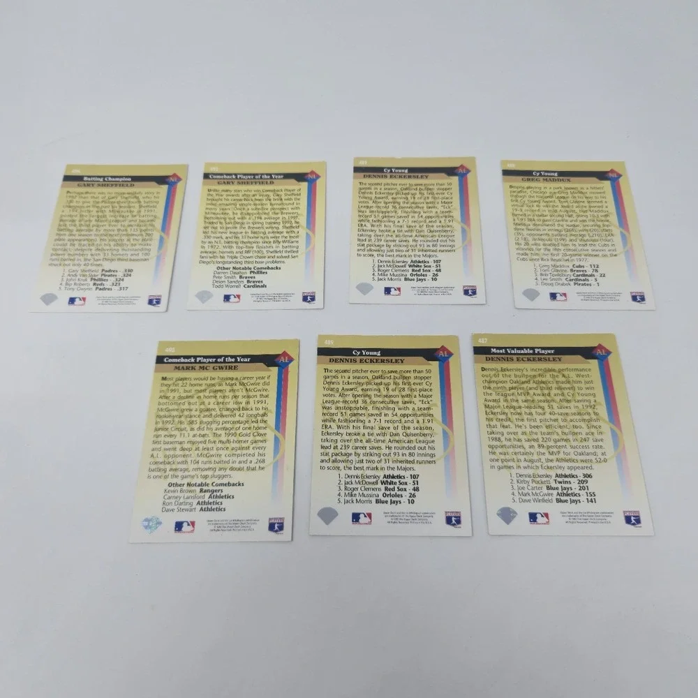 1993 Upper‎ Deck Award Winners Lot (7) Maddux McGwire Eckersley Sheffield HOF